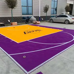 热黄色紫色篮球场25x 30英尺室外联锁篮球场地板后院