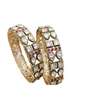 Stylish Trendy <b>Gold</b> Finish With Stones Look Two <b>Set</b> OF <b>Bangles</b> Stylish Openable <b>Bangles</b> for Women For Wedding Wear - Product Image 2