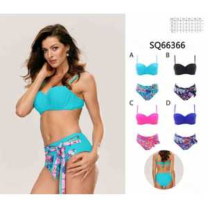 Costume da bagno floreale da donna due pezzi, bikini estivo da spiaggia con top a fascia e slip a vita alta con laccetti laterali, taglie S-XL, all'ingrosso sq66366 - Product Image 1