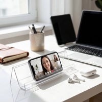Support de bureau pour smartphone en acrylique haute transparence, stable, pour présentation sur comptoir
