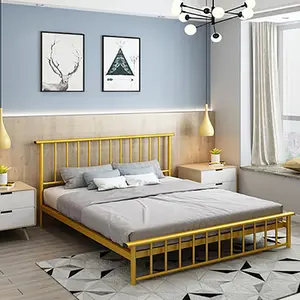 High Quality 14 Inch Queen Size Bed Frame Metal Platform Bed With Spindle Headboard Mattress Foundation