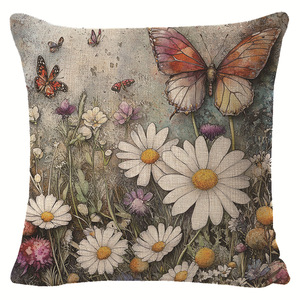Lunar Forge Butterfly <b>Pillowcase</b> <b>Square</b> Vintage Linen Cushion Cover For Living Room Decor Washable - Product Image 3