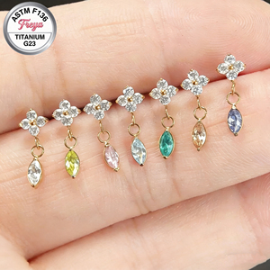 Piercing Labret <span class=keywords><strong>en</strong></span> Titane ASTM-F136 G23 à Filetage Interne, Bijou <span class=keywords><strong>de</strong></span> Mode pour Cartilage d'Oreille, Hélix, avec Pendentif Fleurs - Product Image 2