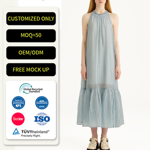 <span class=keywords><strong>Robe</strong></span> d'été décontractée sans manches pour femme, personnalisable, respirante, à rayures blanches et bleues, qualité supérieure, coupe ample - Product Image 1