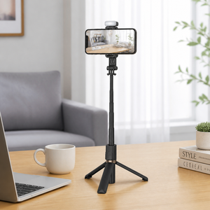 Trípode de Aluminio JC-01S con Luz LED de Relleno, Palo Selfie Extensible de 985 mm con Mango de Ranura Recta para Transmisión en Vivo - Product Image 4