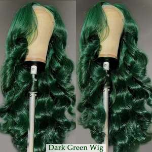 Peluca de Cabello Humano Ondulado Verde Oscuro, Frente de Encaje HD 13x6, Sin Pegamento, Pre-Arrancada, <span class=keywords><strong>con</strong></span> Raíces <span class=keywords><strong>con</strong></span> Efecto Sombra para un Look Atrevido - Product Image 3