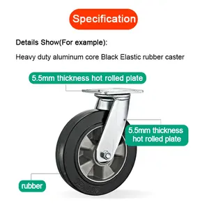 4"5"6"8" Industrial Caster Wheels Moving Heavy Duty Aluminium Core Rubber Castor Wheels For Trolley