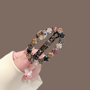 Pince à cheveux rectangulaire en strass noir et blanc, pince bec de canard style diamant pour femme, coiffe fraîche et élégante - Product Image 3