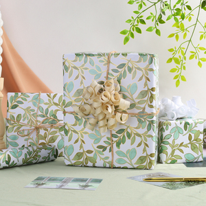 Papel de regalo biodegradable con patrón de follaje verde acuarela para bodas, fiestas, regalos nupciales, venta al por mayor - Product Image 5