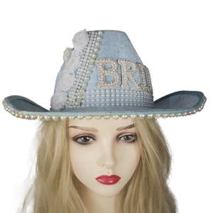 Manwu Factory Custom <strong>Bride</strong> <strong>Cowgirl</strong> <strong>Hat</strong> Wedding Cowboy <strong>Hats</strong> with Rhinestone Pearl for Bridal Shower Party Appropriate - Product Image 5