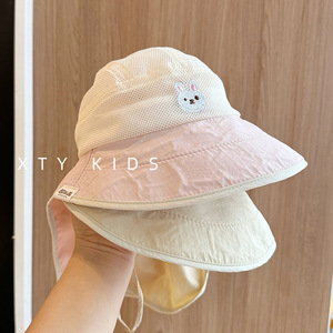 Lindo diseño de oso transpirable verano bebé sol sombrero niñas chal cuello protección gran cornisa color a juego <span class=keywords><strong>protector</strong></span> <span class=keywords><strong>solar</strong></span> sombrero - Product Image 1