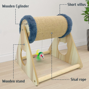 Balle à gratter pour <span class=keywords><strong>chat</strong></span> en sisal avec support en bois massif, jouet rotatif anti-dépression pour <span class=keywords><strong>chat</strong></span> d'intérieur et chaton - Product Image 4