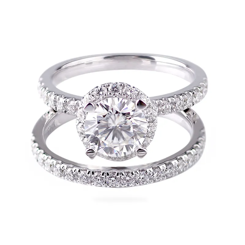 Latest Style Moissanite Ring 6.5mm 1CT Moissanite Diamond Stone 14K White Gold Engagement Ring Set