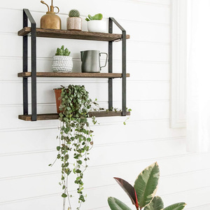 Étagère de rangement combinée en fer et bois, étagère de rangement pour salon et chambre à coucher, étagère décorative murale, simple à trois niveaux - Product Image 2
