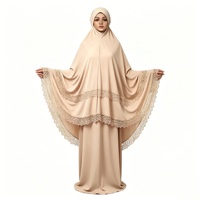 Conjunto de Falda y Khimar con Ribete de Encaje para Mujer, Ropa de Oración Musulmana, Abaya Modesta de Dos Piezas, Ropa Islámica, Hiyab de Cobertura Completa, Talla Grande