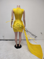 Ocstrade Pronto per la Spedizione - Contattare Prima dell'Ordine, Abiti da Compleanno con Glitter Dorato e Strass, Vestito Mini Sexy con Piume per Club