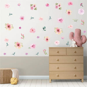 Promoción barato Rosa flor acuarela niña boda fiesta troquelado decoración autoadhesivo <span class=keywords><strong>para</strong></span> dormitorio impresión pegatinas de pared - Product Image 5