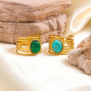 Bague en pierre naturelle style vintage plaquée or 18 carats, ajustable, en acier inoxydable, bijou unisexe, cadeau - Product Image 2