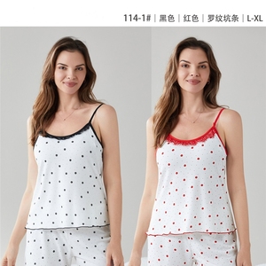 睡衣套装 罗纹吊带短裤睡衣 女式夏季甜美辣妹套装 - Product Image 6