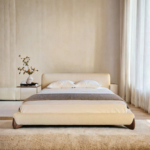 Mobilier de Chambre Moderne en Bois Massif de Noyer, Lit King Size Softbay Capitonnage Tissu Blanc Italien, Ensemble Modulaire Réfrigérant et Rotatif <span class=keywords><strong>Queen</strong></span> - Product Image 5