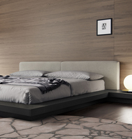 Cama Nórdica de Roble Macizo con Cabecero Acojinado de Lujo Ligero en Nogal Negro, Cama Baja Tipo Plataforma Tatami King Size para Muebles de Dormitorio