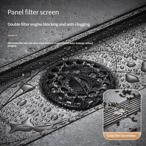 Drain de sol linéaire en acier inoxydable, design rectangulaire moderne, surface polie anti-corrosion pour salle de bain - Product Image 4