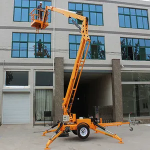 China 12 m 14 m elektrische batteriebetriebene konstruktion lufthebebühne kirschpickeraufzug boomschlepper für lifting mann