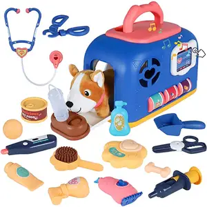 宠物护理笼子游戏套装20件兽医诊所和医生套装儿童医生医疗假装角色扮演狗美容玩具