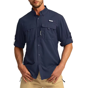 Chemise de camping personnalisée en gros UPF 50, protection solaire extérieure, antibactérienne, séchage rapide, manches longues, poches boutonnées, combinaison de pêche - Product Image 1