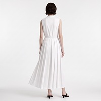 Robe midi blanche sans manches à col mandarin avec jupe plissée et boutons sur le devant, robe décontractée style A pour tous les jours