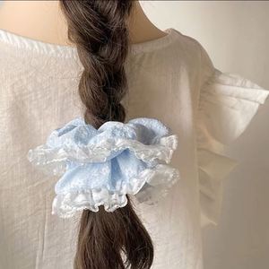 Coletero de Encaje con Volantes para Mujer, Color Azul Claro, con Diseño Floral, Accesorio para el Cabello, Estilo Coqueta, Coleteros de Alta Elasticidad - Product Image 1