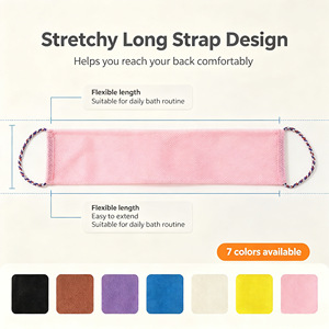 Serviette exfoliante pour le dos à long manche, conception à double boucle, sangle de lavage corporel pour éliminer les peaux mortes, réutilisable pour la douche et le bain - Product Image 3