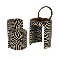 Ensemble de coiffeuse de luxe vintage motif léopard, chaise de coiffeuse motif zèbre, miroir rond à rabat, rangement, bureau de maquillage en tissu motif tigre pour chambre à coucher