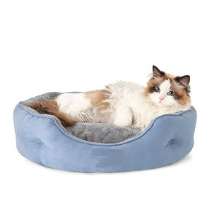 Fabrikant Luxe Lichtblauwe Sherpa Rond Huisdier <span class=keywords><strong>Bed</strong></span> Wasbaar Zacht Antislip Kalmerend Hondenbed Met Afneembaar Slaapkussen - Product Image 1