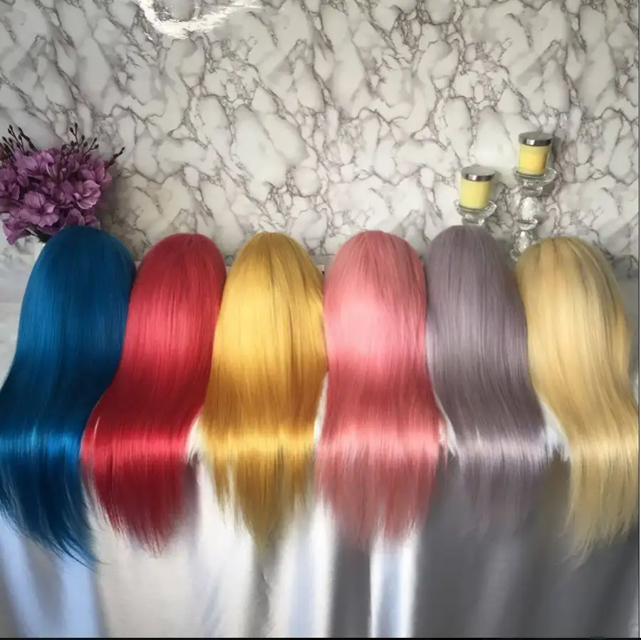 Perruques lace Front wig bob naturelles — carina, cheveux courts, rose, blonde, rouge, bleu, violet, orange, jaune