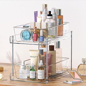 2-Tier Clear Plastic Eco-Friendly Durable Bathroom Storage Organizer Under-<b>Sink</b> Vanity Counter Container Double Storage Capacity - Product Image 5