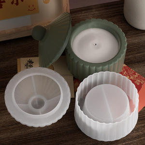 DIY çizgili mumluk epoksi silikon kalıp için çimento mum kavanoz saklama kutusu beton silikon kalıp - Product Image 5