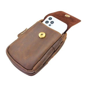 Boshiho RTS Hot Sell Crazy Horse Leather <b>Mens</b> Waist Bag Phone case <b>Pouch</b> for <b>Men</b> Phone Wallet case - Product Image 2