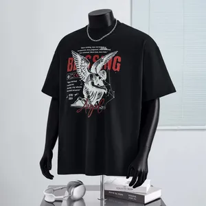 T-Shirt da Uomo in Puro Cotone Pesante, Stile Vintage Americano Trendy, Stampa con Lettere, Vestibilità Ampia - Product Image 1