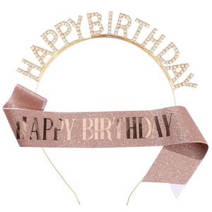 DAMAI Happy <b>Birthday</b> <b>Crown</b> Set Glitter Diamond Hair Hoop <b>Sash</b> Party Decor <b>Birthday</b> Celebration Accessory - Product Image 2