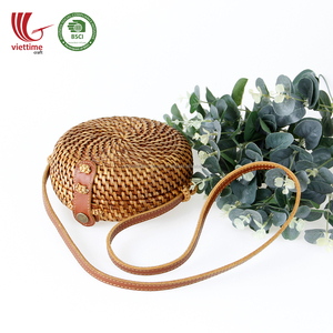 Nueva Bolsa redonda de ratán Natural con tela en el interior según lo solicitado, venta al por mayor - Product Image 1