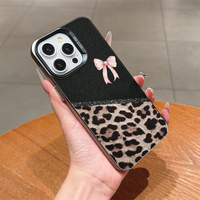 Coque de téléphone portable INS au design mignon et tendance, motif léopard, nœud et cerises, pour iPhone 17 16 15 Pro Max, personnalisable