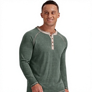 เสื้อยืดแขนยาว/แขนสั้นทรงเฮนลีย์สำหรับผู้ชาย ผ้าฝ้าย เสื้อลำลอง - Product Image 3