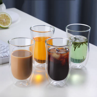 Mug à café en verre borosilicate transparent à double paroi, résistant à la chaleur, fait main, 250 ml (8 oz), design mignon, logo personnalisable, en stock.