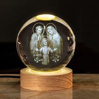 Boule de verre 3D Croix Vierge Marie Globe en verre Collection religieuse Église catholique chrétienne Décoration intérieure Cadeau Boule de cristal rougeoyante