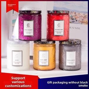 Ev ürünleri kabartmalı cam bardak doğum günü dumansız soya balmumu hediye kutusu aromaterapi mum toptan - Product Image 2