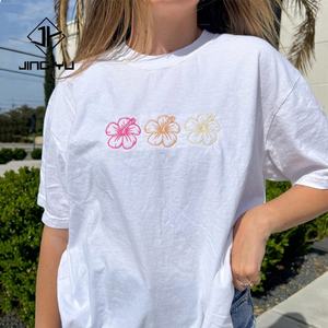 เสื้อยืดลายดอกไม้โอเวอร์ไซส์สำหรับผู้หญิง หลากหลายลายแบบสั่งทำ เสื้อแขนสั้น ใส่สบายๆ สำหรับฤดูร้อน เสื้อทรงหลวมสำหรับใส่ไปเที่ยวชายหาด - Product Image 4