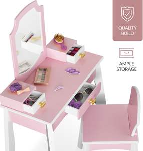 Set Tavolo da Trucco e Sedia <span class=keywords><strong>per</strong></span> Bambini Rosa e Bianco con <span class=keywords><strong>Specchio</strong></span>, Stile Montessori - Product Image 6