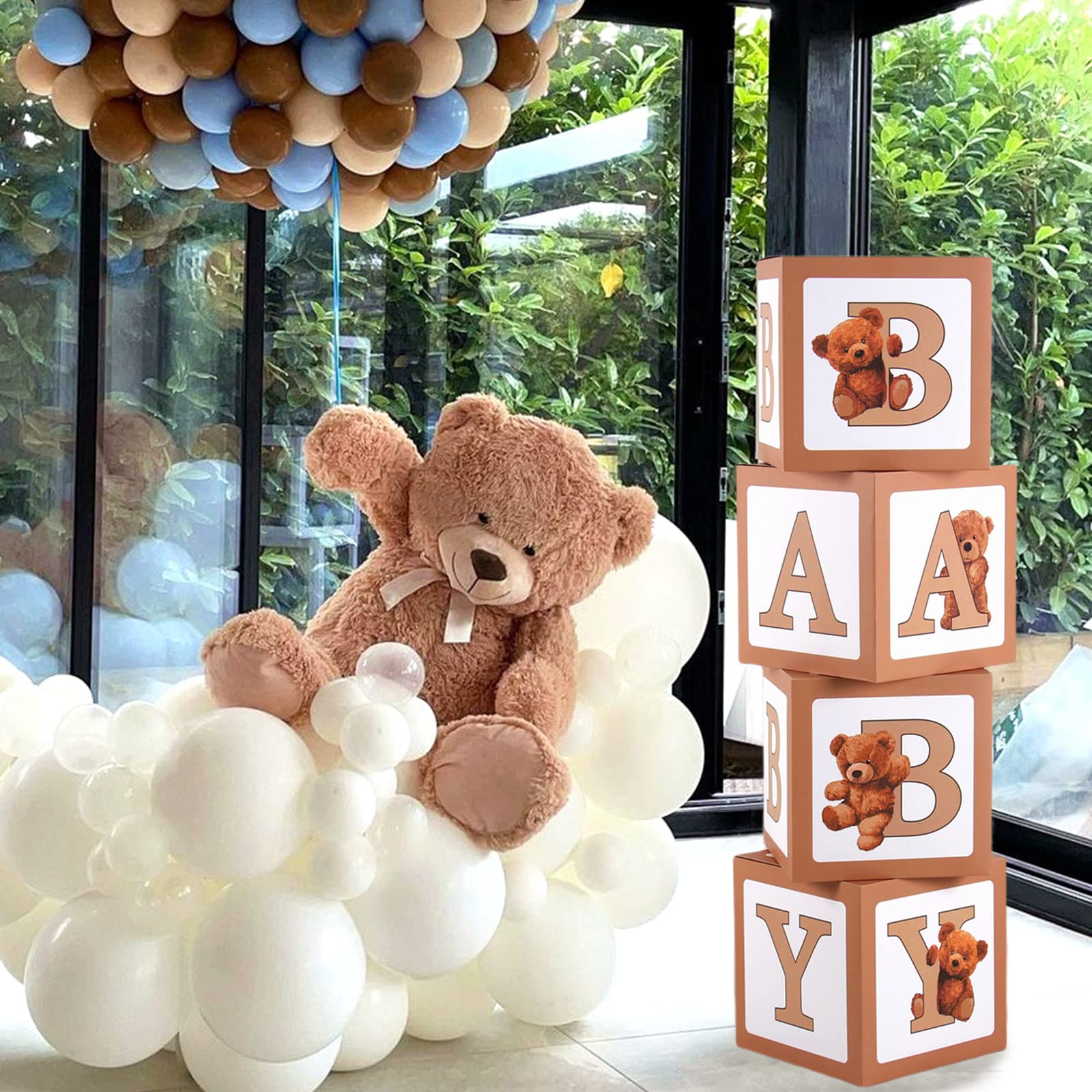 Modello di invito per baby shower con orso, invito We Can Bearly Wait, baby shower di genere neutro, invito a palloncino beige marrone, modificabile, BBS88 - Italia