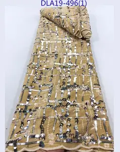 Lastest High Quality Winter Dress Dubai Embroidery Peach Velvet Sequin Lace Fabric